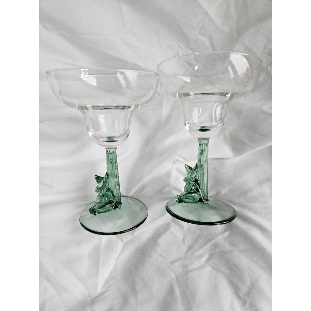 Mexican Margarita Glasses Barware With Sleeping Siesta Man & Cactus Set Of 2 - Picture 2 of 5